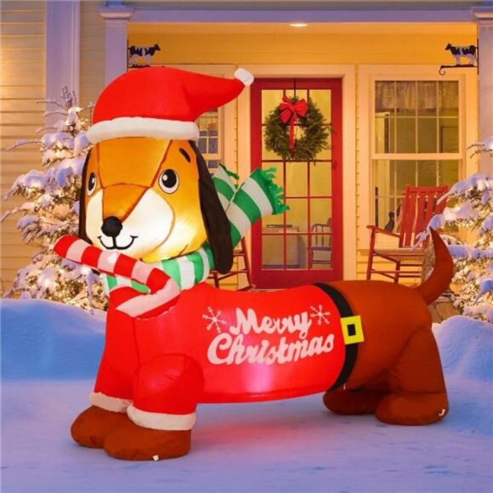 5 FT Inflatable Dachshund Dog with LEDs, Outdoor Christmas Yard Decoration